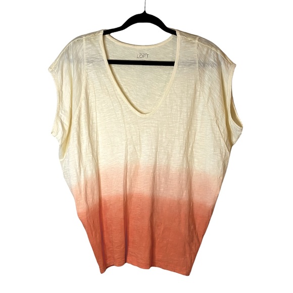 NWT LOFT Yellow Orange Ombré Oversized Short Sleeve Low Neck T-shirt - Picture 1 of 10